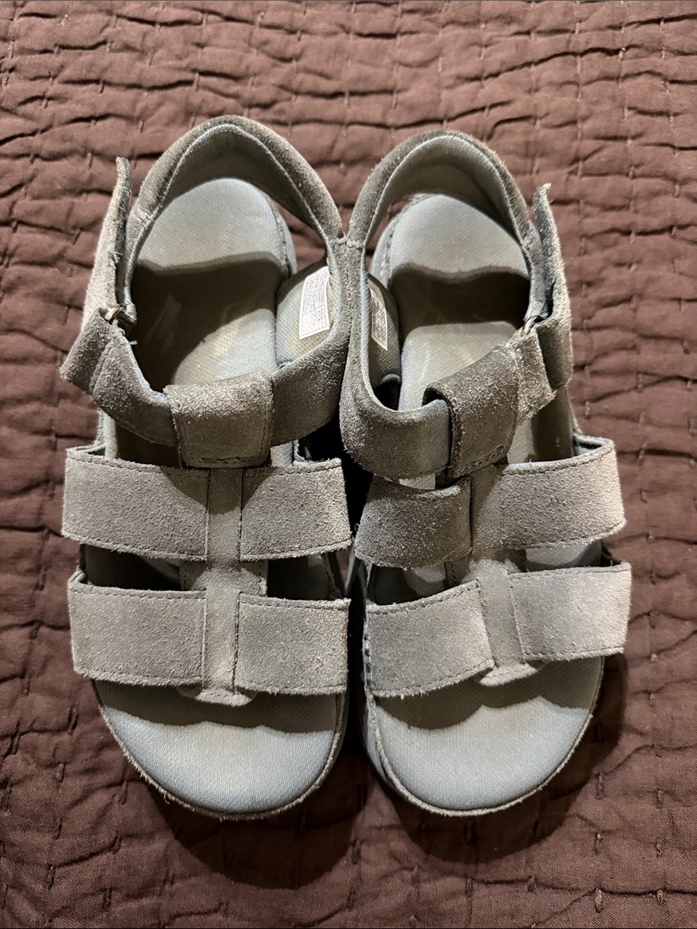 UGG Goldenstar Strap Women’s Suede Triple-Strap Sandals in Light Gray